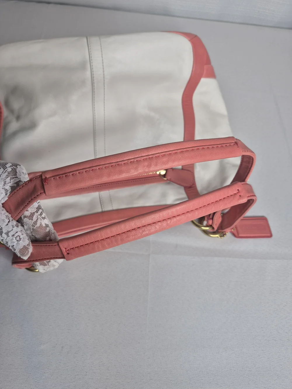 Coach Pink & White Two-Tone Leather Handbag Set EUC